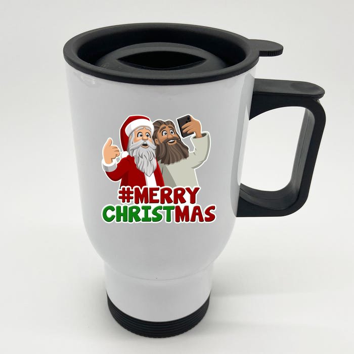 Merry Christmas Santa Jesus Selfie Funny Holiday Front & Back Stainless Steel Travel Mug