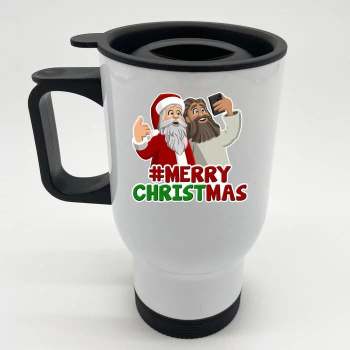 Merry Christmas Santa Jesus Selfie Funny Holiday Front & Back Stainless Steel Travel Mug