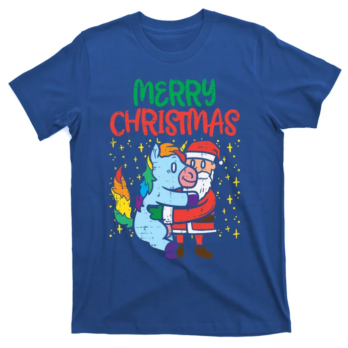 Merry Christmas Santa Unicorn Hug Toddler Girls Xmas Teen Gift T-Shirt