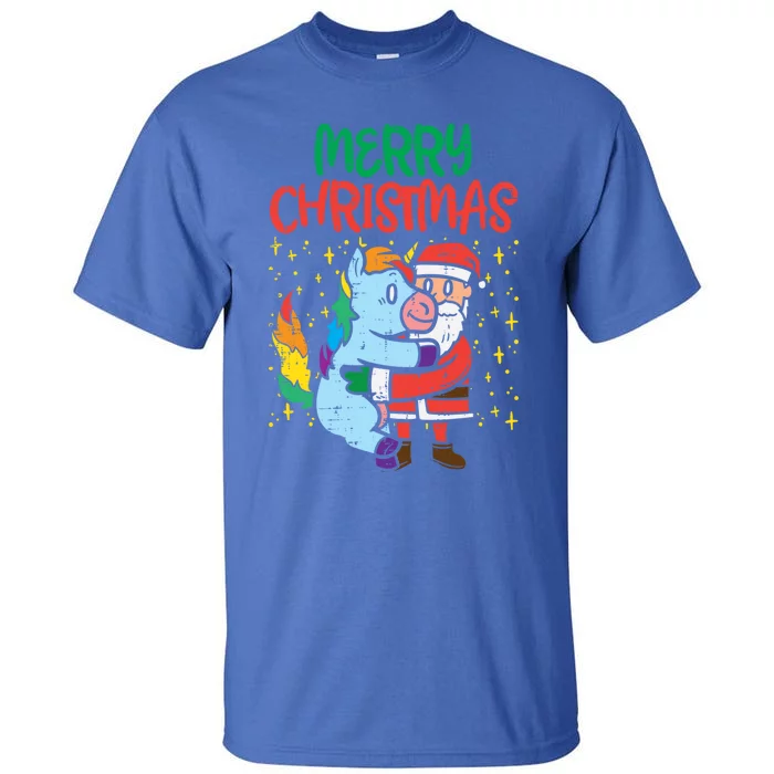 Merry Christmas Santa Unicorn Hug Toddler Girls Xmas Teen Gift Tall T-Shirt