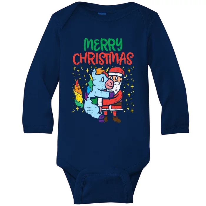 Merry Christmas Santa Unicorn Hug Toddler Girls Xmas Teen Gift Baby Long Sleeve Bodysuit