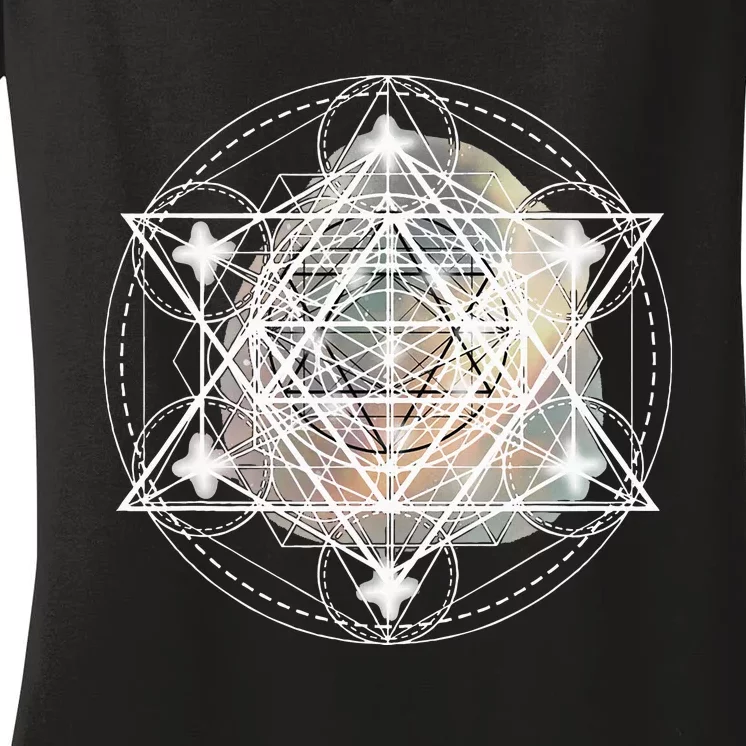 Metatron Cube Sacred Geometry Spiritual Yoga Women's V-Neck T-Shirt