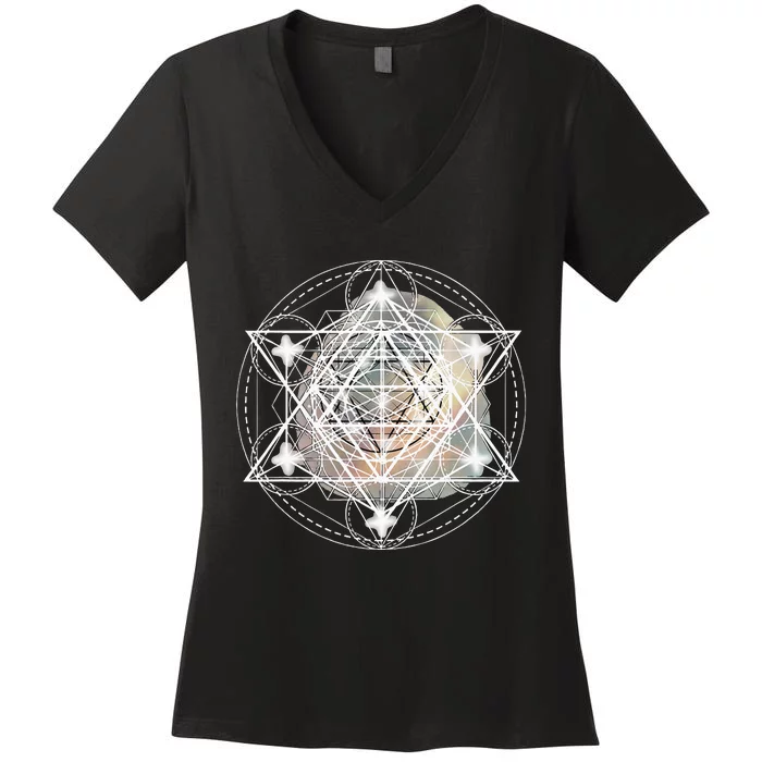 Metatron Cube Sacred Geometry Spiritual Yoga Women's V-Neck T-Shirt