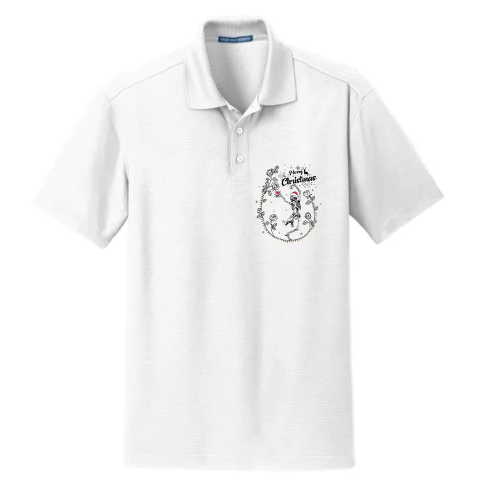 Merry Christmas Skeleton Dancing Christmas Skeleton Lover Dry Zone Grid Performance Polo