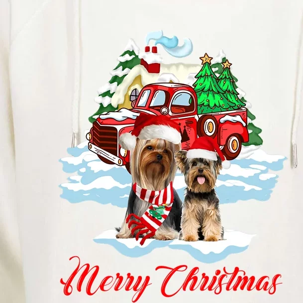 Merry Christmas Santa Yorkshire Terrier Dog Christmas Gift Womens Funnel Neck Pullover Hood