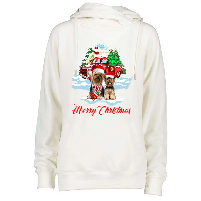 Merry Christmas Santa Yorkshire Terrier Dog Christmas Gift Womens Funnel Neck Pullover Hood