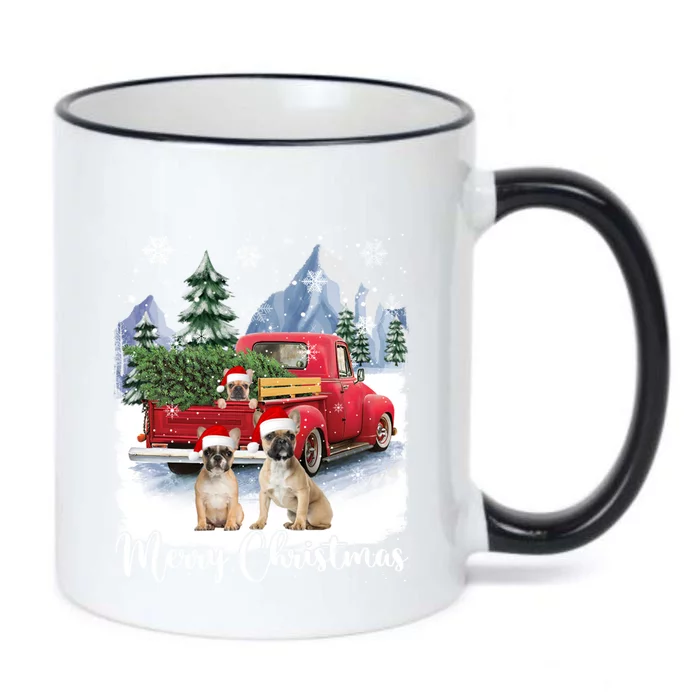 Merry Christmas Santa French Bulldog Red Truck Xmas Tree Cute Gift Black Color Changing Mug