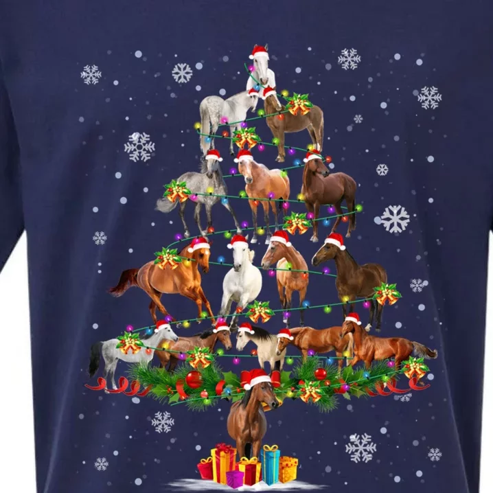 Merry Christmas Santa Horse Christmas Tree In Snow Pajamas Great Gift Sueded Cloud Jersey T-Shirt