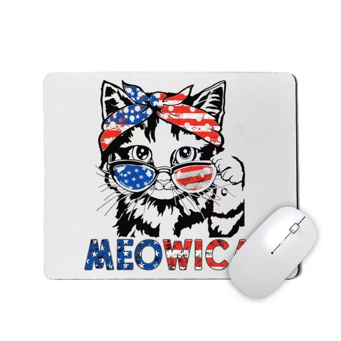 meowica cat Sunglasses american flag 4th of july merica usa Mousepad