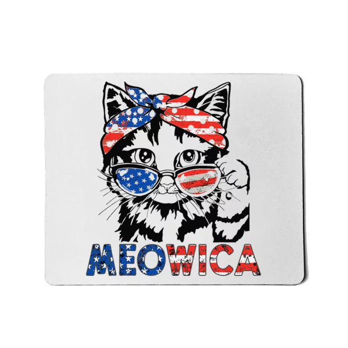 meowica cat Sunglasses american flag 4th of july merica usa Mousepad