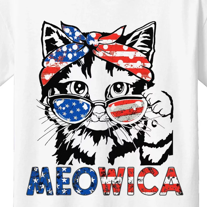 meowica cat Sunglasses american flag 4th of july merica usa Kids T-Shirt