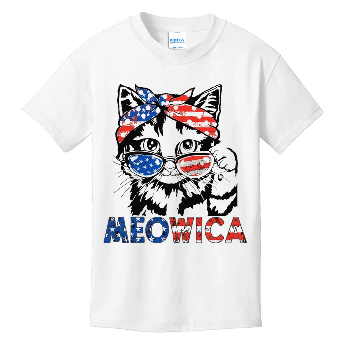 meowica cat Sunglasses american flag 4th of july merica usa Kids T-Shirt