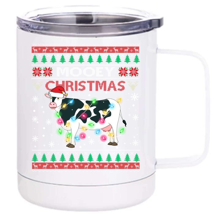 Mooey Christmas Santa Heifers Cow Farmers Ugly Xmas Sweater Funny Gift Front & Back 12oz Stainless Steel Tumbler Cup