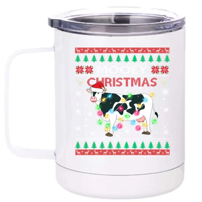 Mooey Christmas Santa Heifers Cow Farmers Ugly Xmas Sweater Funny Gift Front & Back 12oz Stainless Steel Tumbler Cup