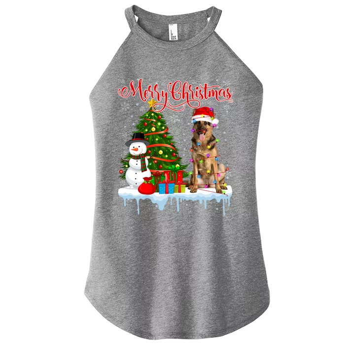 Merry Christmas Santa Ger Shepherd Dog Lover Xmas Pajama Gift Women’s Perfect Tri Rocker Tank