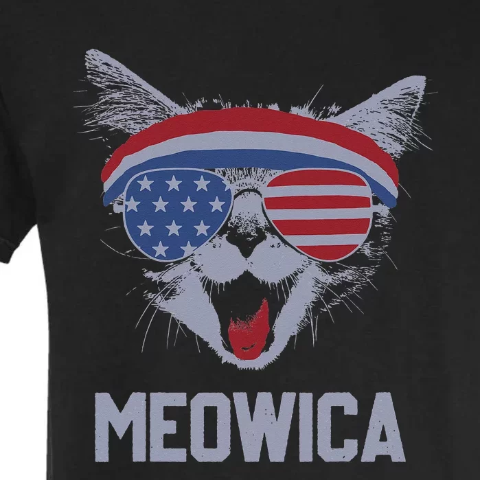 MEOWICA Cat Sunglasses Merica Cat American Flag 4th July Garment-Dyed Heavyweight T-Shirt