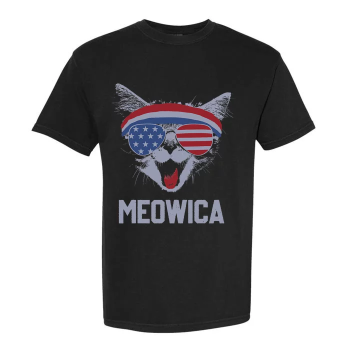 MEOWICA Cat Sunglasses Merica Cat American Flag 4th July Garment-Dyed Heavyweight T-Shirt