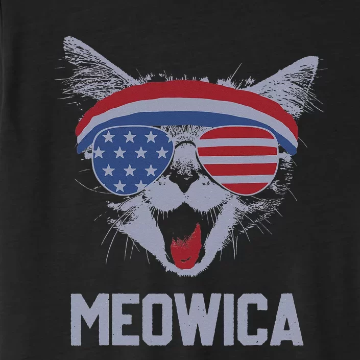 MEOWICA Cat Sunglasses Merica Cat American Flag 4th July ChromaSoft Performance T-Shirt