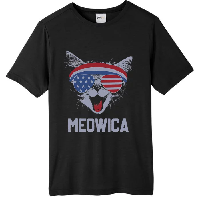 MEOWICA Cat Sunglasses Merica Cat American Flag 4th July ChromaSoft Performance T-Shirt