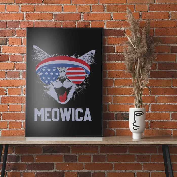 MEOWICA Cat Sunglasses Merica Cat American Flag 4th July Poster