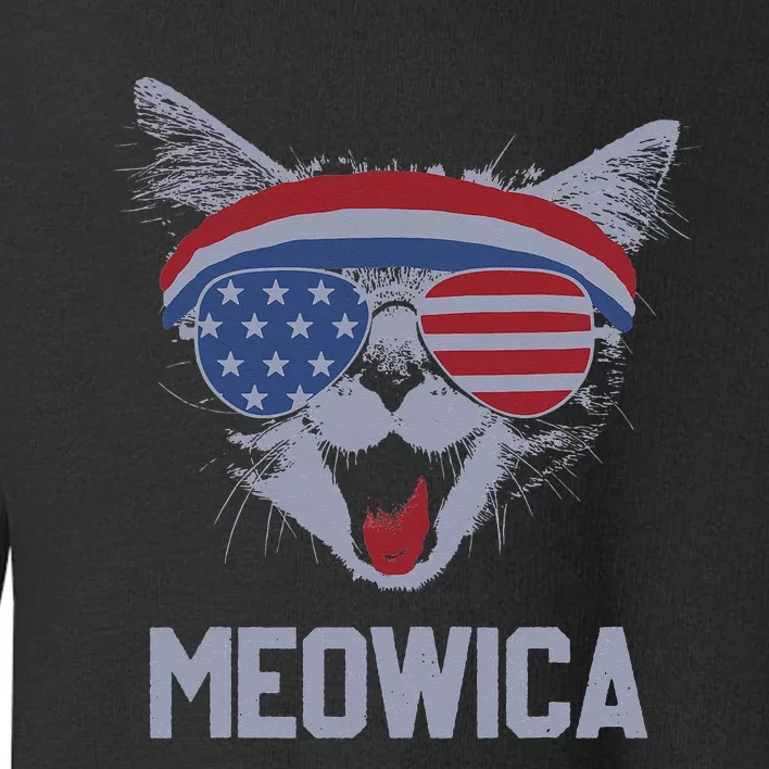 MEOWICA Cat Sunglasses Merica Cat American Flag 4th July Toddler Sweatshirt