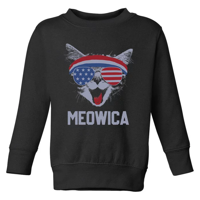 MEOWICA Cat Sunglasses Merica Cat American Flag 4th July Toddler Sweatshirt