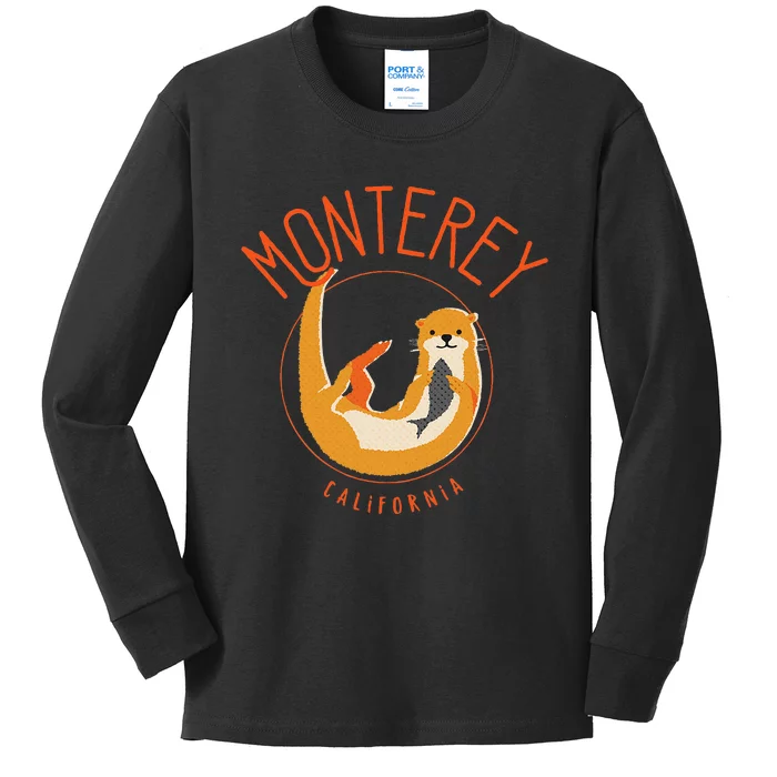 Monterey California Sea Otter Design Kids Long Sleeve Shirt