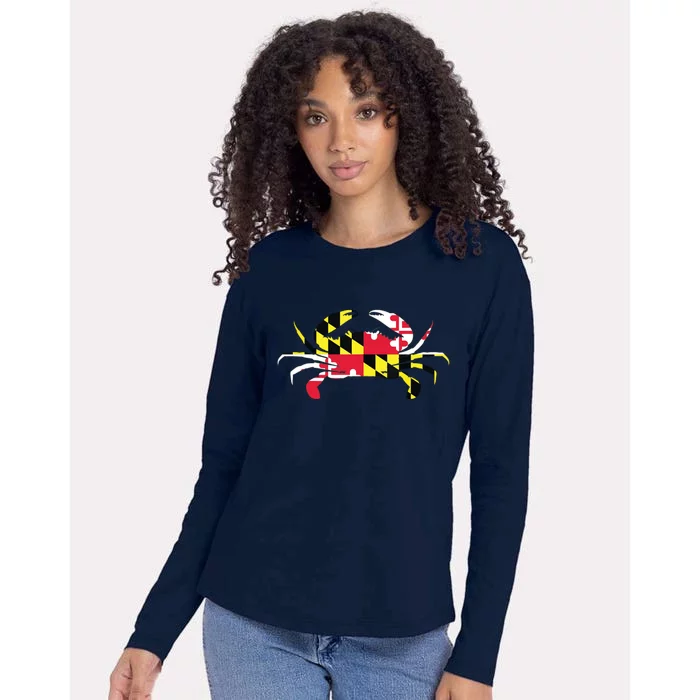 Maryland Crab State Pride Flag Womens Cotton Relaxed Long Sleeve T-Shirt