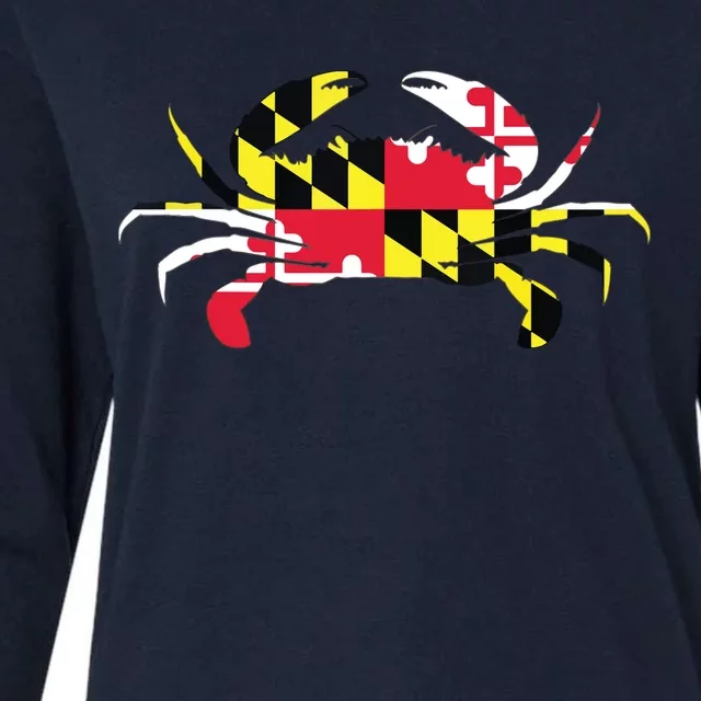 Maryland Crab State Pride Flag Womens Cotton Relaxed Long Sleeve T-Shirt