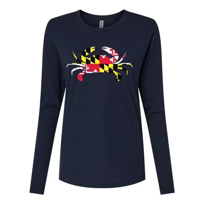 Maryland Crab State Pride Flag Womens Cotton Relaxed Long Sleeve T-Shirt