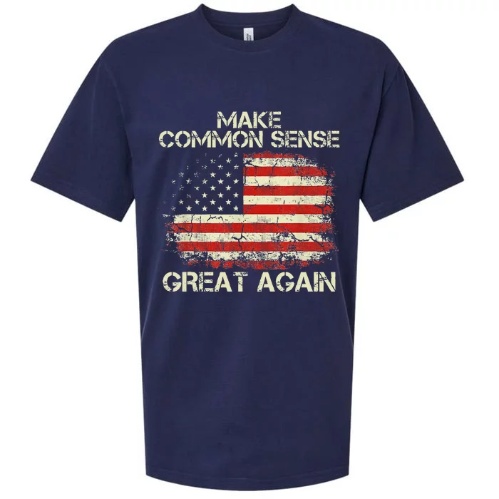 Make Common Sense Great Again Funny Humor Vintage Usa Flag Sueded Cloud Jersey T-Shirt