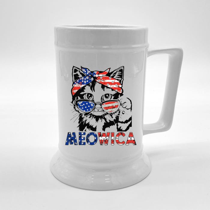 meowica cat Sunglasses american flag 4th of july merica usa Front & Back Beer Stein