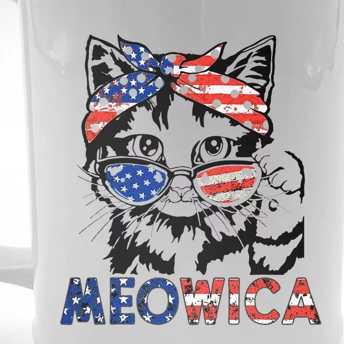 meowica cat Sunglasses american flag 4th of july merica usa Front & Back Beer Stein