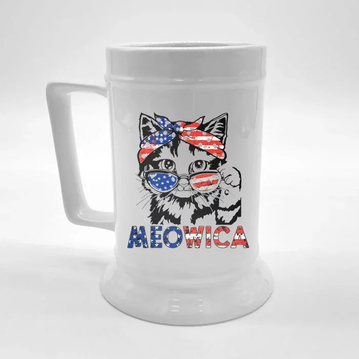 meowica cat Sunglasses american flag 4th of july merica usa Front & Back Beer Stein