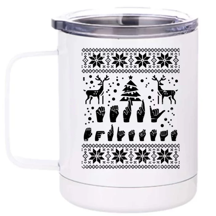 Merry Christmas Sign Language Asl Deaf Ugly Christmas Gift Front & Back 12oz Stainless Steel Tumbler Cup