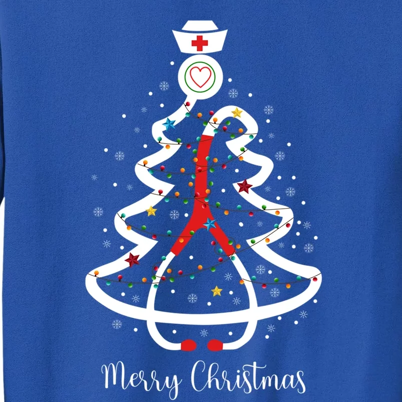 Merry Christmas Stethoscope Christmas Tree Lights Nursing Gift Tall Sweatshirt