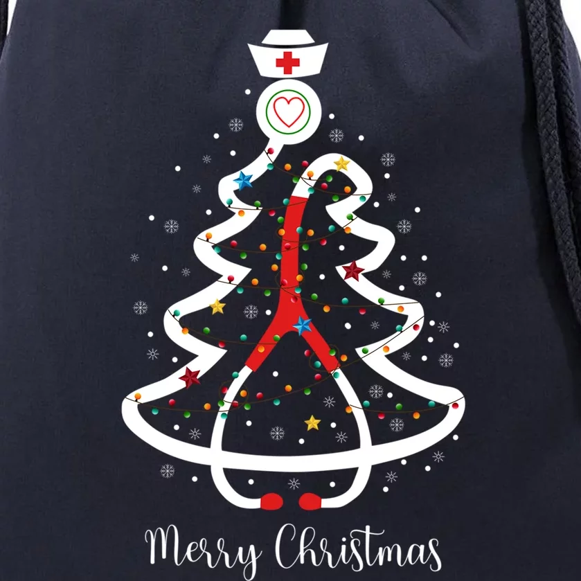 Merry Christmas Stethoscope Christmas Tree Lights Nursing Gift Drawstring Bag