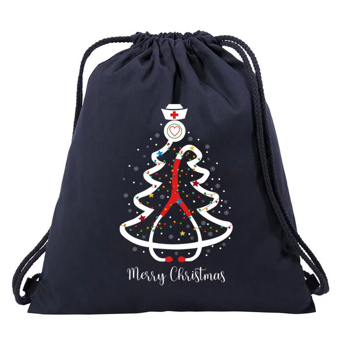 Merry Christmas Stethoscope Christmas Tree Lights Nursing Gift Drawstring Bag