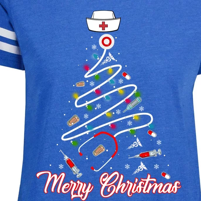 Merry Christmas Stethoscope Nurse Tree Christmas Lights Xmas Gift Enza Ladies Jersey Football T-Shirt