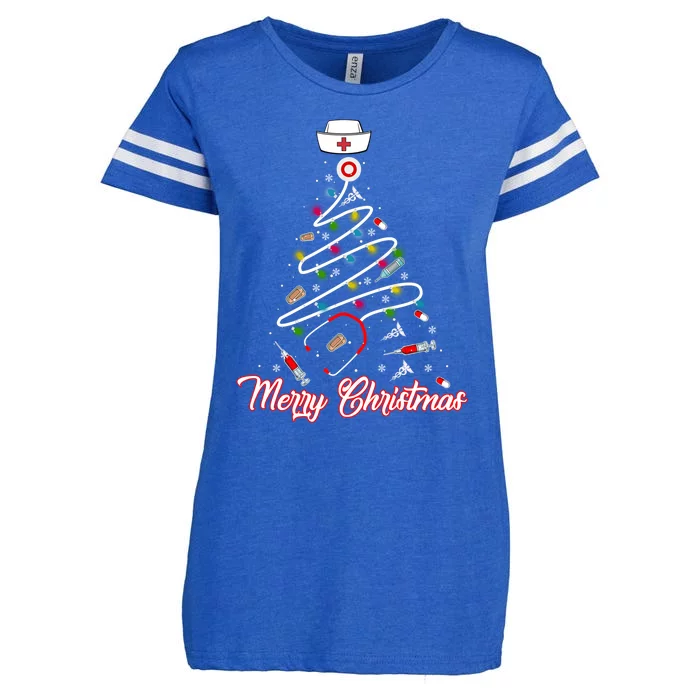 Merry Christmas Stethoscope Nurse Tree Christmas Lights Xmas Gift Enza Ladies Jersey Football T-Shirt