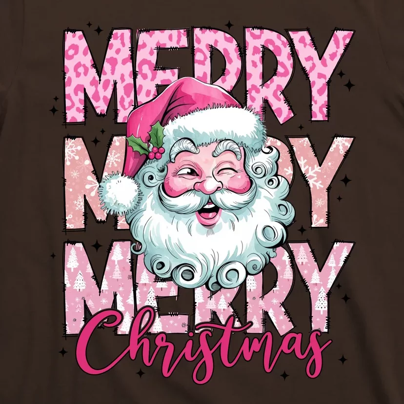 Merry Christmas Santa Claus Rero Pink T-Shirt