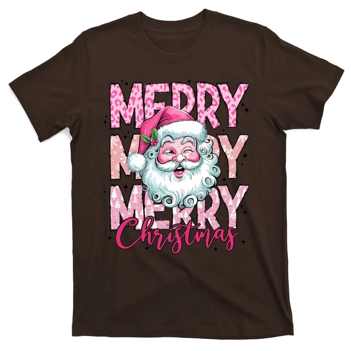 Merry Christmas Santa Claus Rero Pink T-Shirt