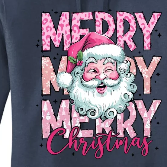 Merry Christmas Santa Claus Rero Pink Women's Pullover Hoodie