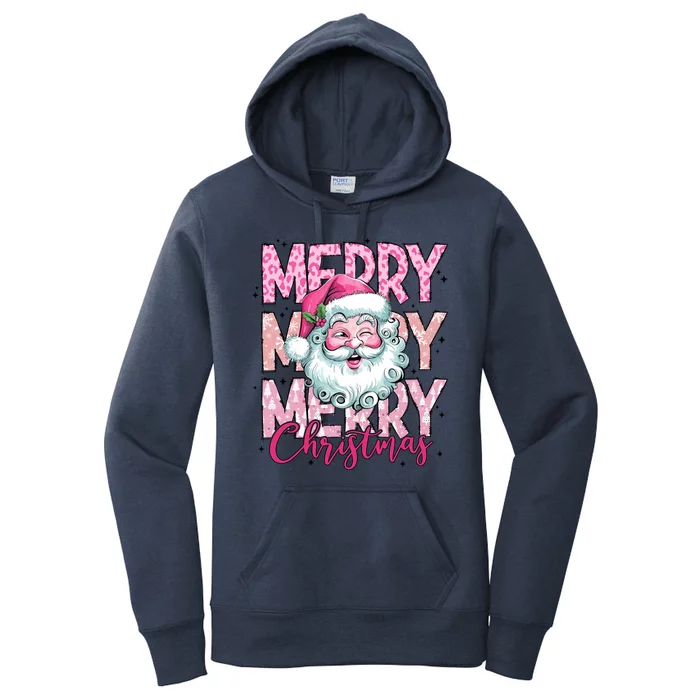 Merry Christmas Santa Claus Rero Pink Women's Pullover Hoodie