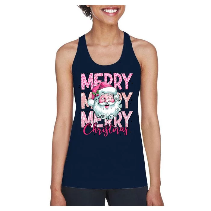 Merry Christmas Santa Claus Rero Pink Women's Racerback Tank