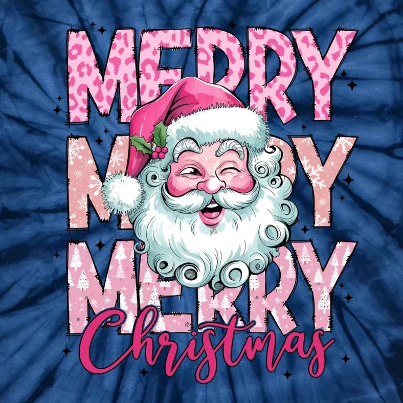 Merry Christmas Santa Claus Rero Pink Tie-Dye T-Shirt