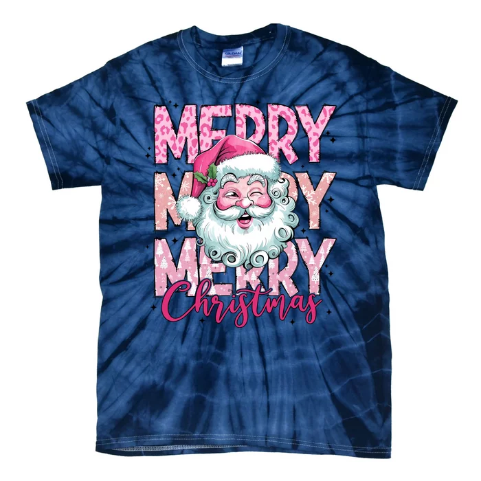 Merry Christmas Santa Claus Rero Pink Tie-Dye T-Shirt