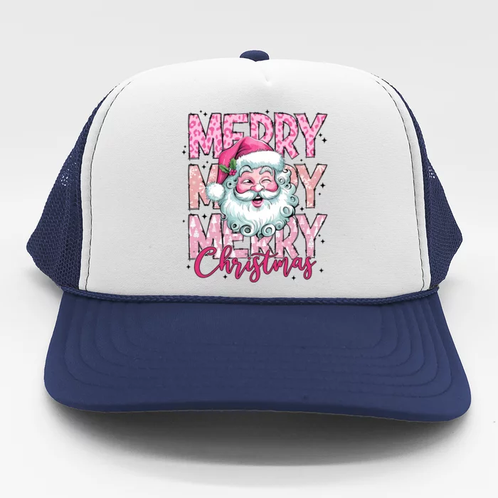 Merry Christmas Santa Claus Rero Pink Trucker Hat