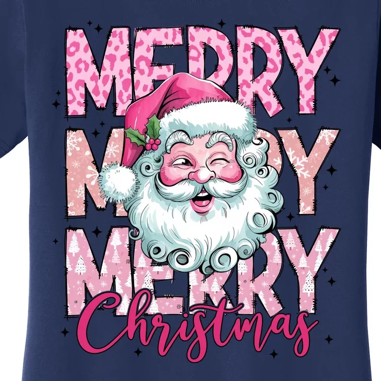 Merry Christmas Santa Claus Rero Pink Women's T-Shirt