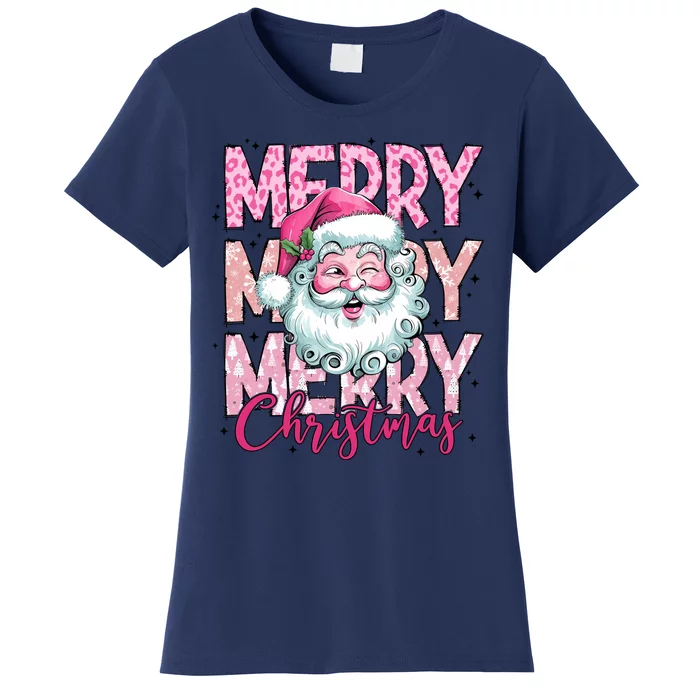 Merry Christmas Santa Claus Rero Pink Women's T-Shirt